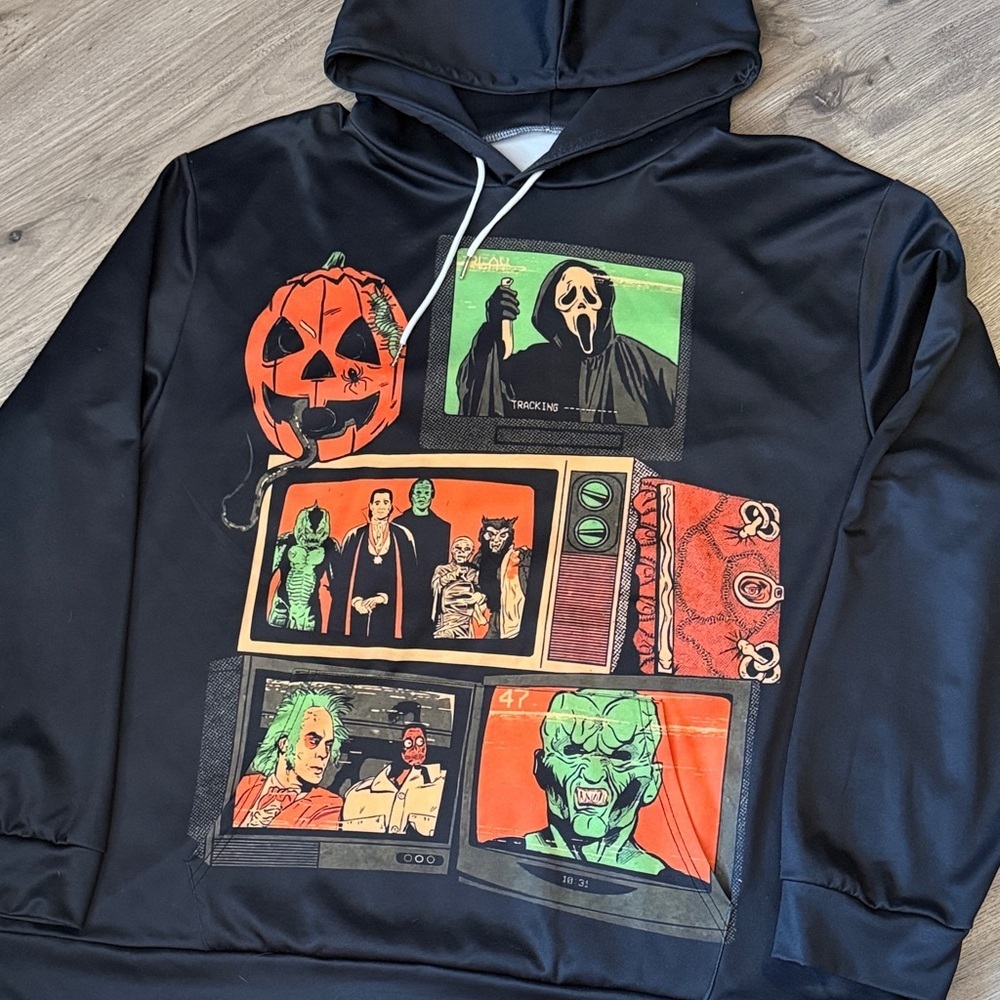 Black Hoodie with Horror Movie Graphics